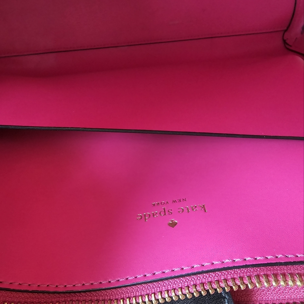 Kate Spade Arbor Hill Kyra Black Pink Leather Handbag Top Handle Tote - Picture 12 of 16